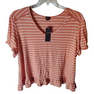 Lee Papaya Stripe Short Sleeve Blouse, NWT, 2X
